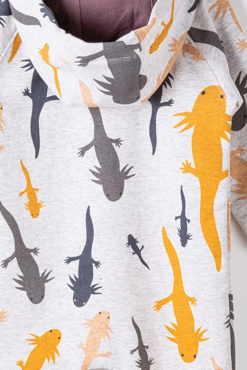 Alternative view of Grey Axolotl Hoodie Romper | Long Sleeve • 100% Cotton