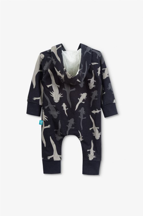 Black Axolotl Hoodie Romper | Long Sleeve • 100% Cotton