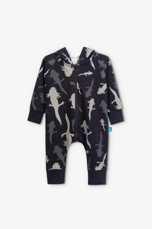 Black Axolotl Hoodie Romper | Long Sleeve • 100% Cotton - Image 2
