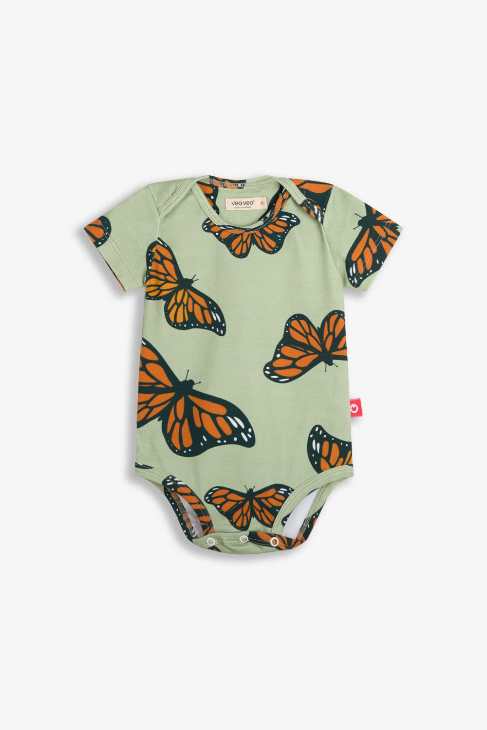 Monarch Butterfly Short Sleeve Bodysuit Monarch butterfly short sleeve baby bodysuit in green made in Mexico