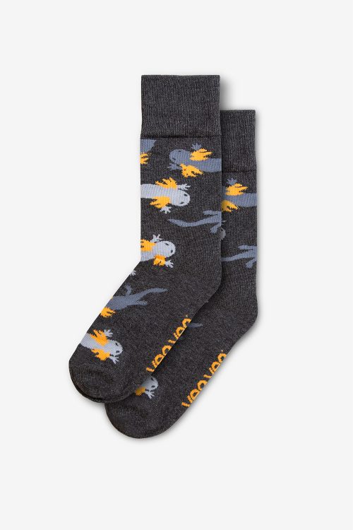 Grey socks with Mexican axolotl illustration VEOVEO